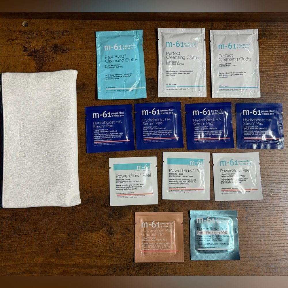 M-61 Powerful Skincare Sample Bundle PowerGlow Peel + Hydraboost Pads + Bag NEW - Picture 2 of 12
